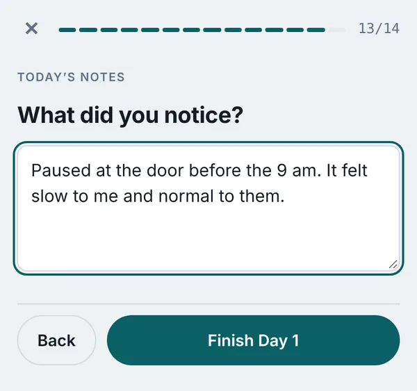 Today’s notes screen in the Hold the Room app