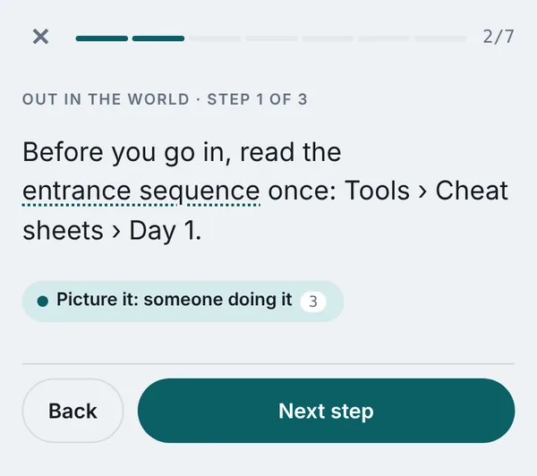 Saturday: out in the world screen in the Hold the Room app