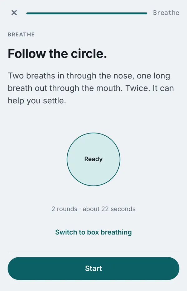 Breathe screen in the Hold the Room app